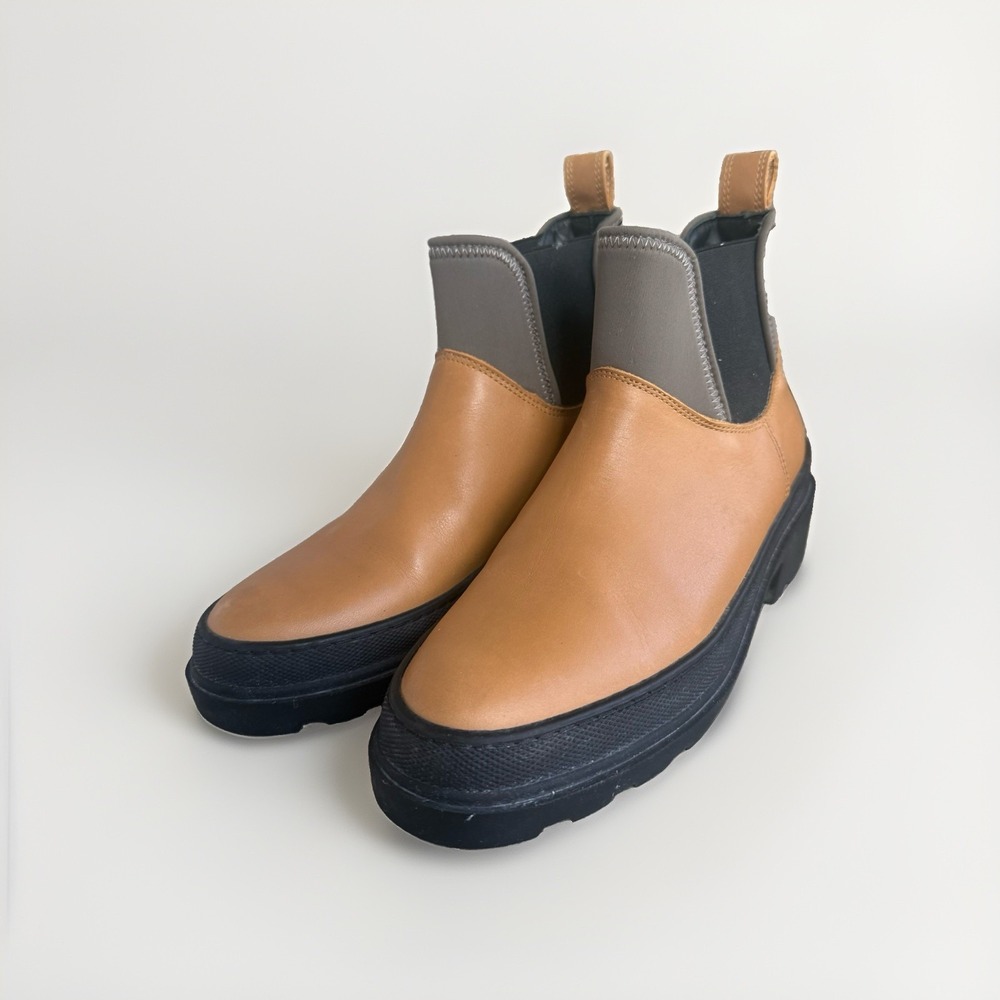 COS US 7 Chunky Sole Leather Ankle Chelsea Boots Brown Colorblock 07774610 - Picture 2 of 6